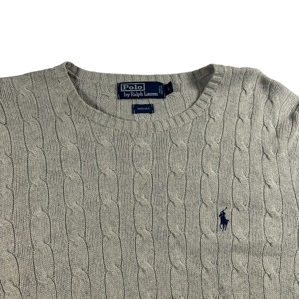 Vintage Polo Ralph Lauren Sweater Mens Extra Large Beige 100% Silk Cable Knit
